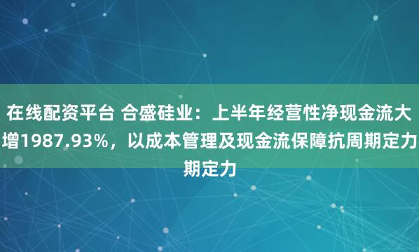 在线配资平台 合盛硅业：上半年经营性净现金流大增1987.93%，以成本管理及现金流保障抗周期定力